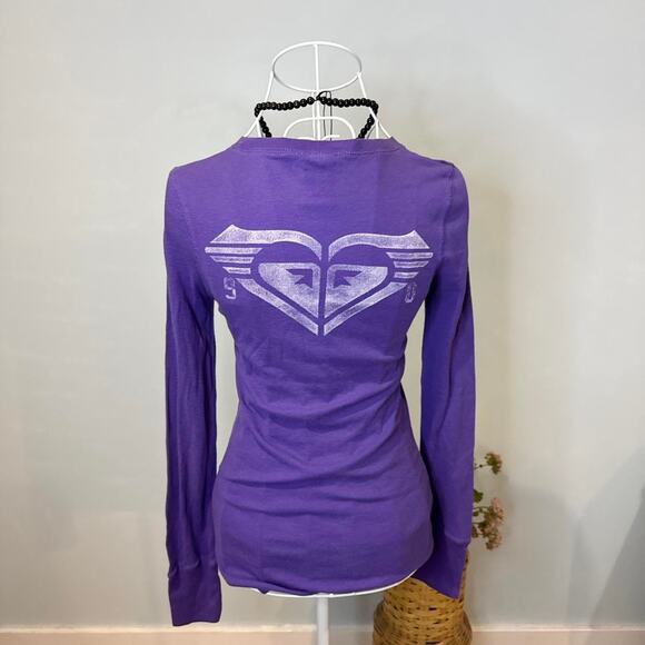 Cute vintage y2k Roxy Purple tight Henley long sleeve top - Picture 7 of 7